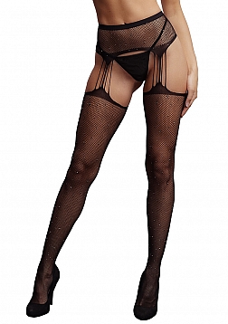 Suspender Rhinestone Pantyhose - Red - O/S