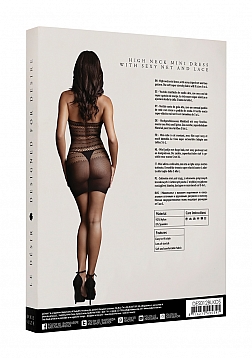 High Lace Neck Net Mini Dress - One Size