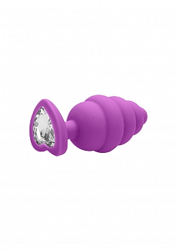 Regular Ribbed Diamond Heart Plug - Purple..