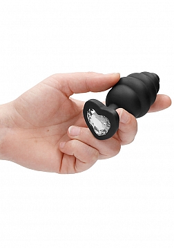 Extra Large Ribbed Diamond Heart Plug - Black..