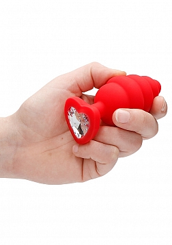 Extra Large Ribbed Diamond Heart Plug - Red..