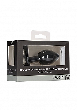 Regular Diamond Butt Plug With Handle - Black..
