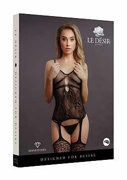Suspender Rhinestone Bodystocking - One Size