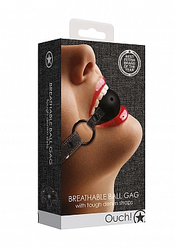 Breathable Ball Gag - With Roughend Denim Straps - Black ..