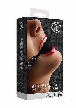Silicone Ball Gag - With Roughend Denim Straps - Black ..