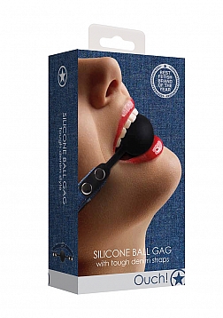 Silicone Ball Gag - With Roughend Denim Straps - Blue ..