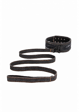 Denim Collar - With Leash - Roughend Denim Style - Black..
