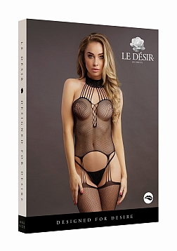 Suspender Fishnet Choker Bodystocking - One Size