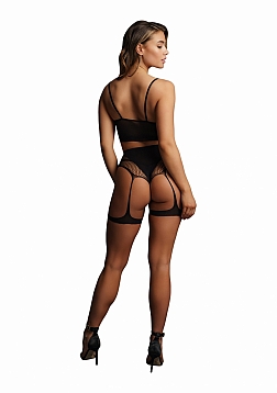 2PC Bra set with garters - Black - O/S