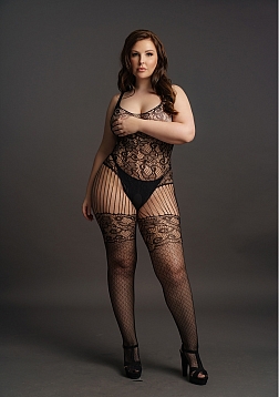 Lace and Fishnet Bodystocking - Plus Size