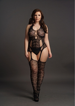 Lace Suspender Bodystocking - Plus Size