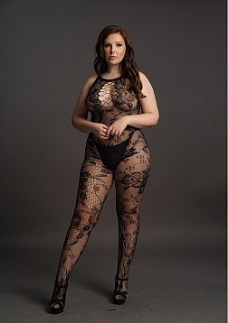 Criss Cross Neck Bodystocking - Plus Size