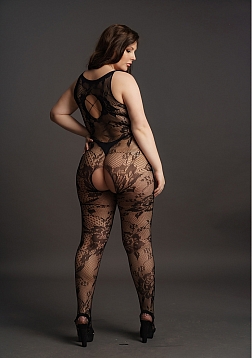 Criss Cross Neck Bodystocking - Plus Size