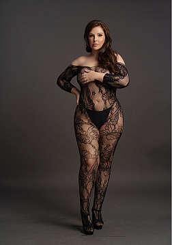 Lace Sleeved Bodystocking - Plus Size
