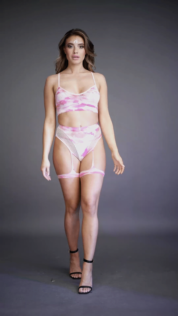 2PC Bra Set with Garters & Dazzling Sticker - O/S