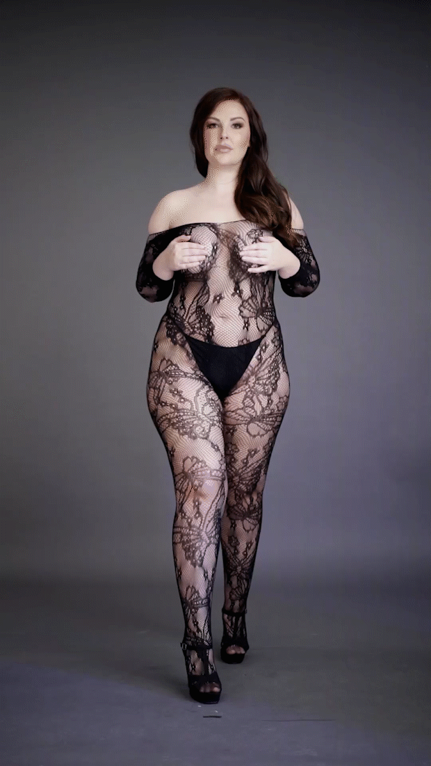 Lace Sleeved Bodystocking - Plus Size
