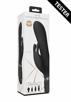 VIVE-CHOU Rechargeable Vibrating Silicone Rabbit with Interchangeable Clitoral Sleeves - Black..