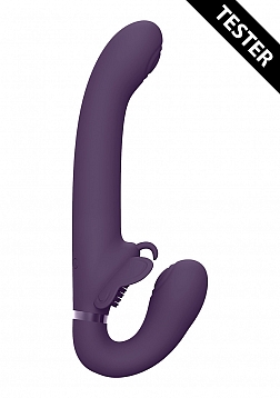 VIVE-SATU Rechargeable Pulse-Wave Triple Motor Silicone Strapless Strapon - Purple..