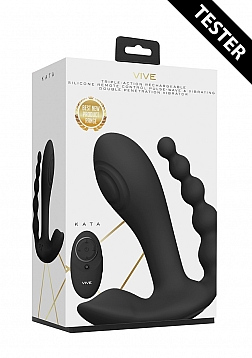 VIVE-KATA Rechargeable Triple Motor Hands-Free Silicone Vibrator - Black..