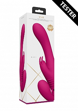 VIVE-SATU Rechargeable Vibrating Triple Motor Silicone Rabbit Strapless Strapon - Pink..
