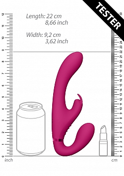 VIVE-SATU Rechargeable Vibrating Triple Motor Silicone Rabbit Strapless Strapon - Pink..
