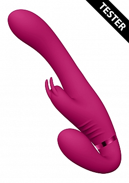 VIVE-SATU Rechargeable Vibrating Triple Motor Silicone Rabbit Strapless Strapon - Pink..