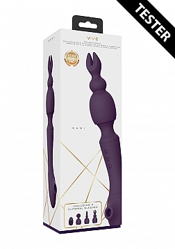 VIVE-NAMI Rechargeable Pulse-Wave Double-Ended Silicone Wand W/Interchangeable Sleeves - Purple..