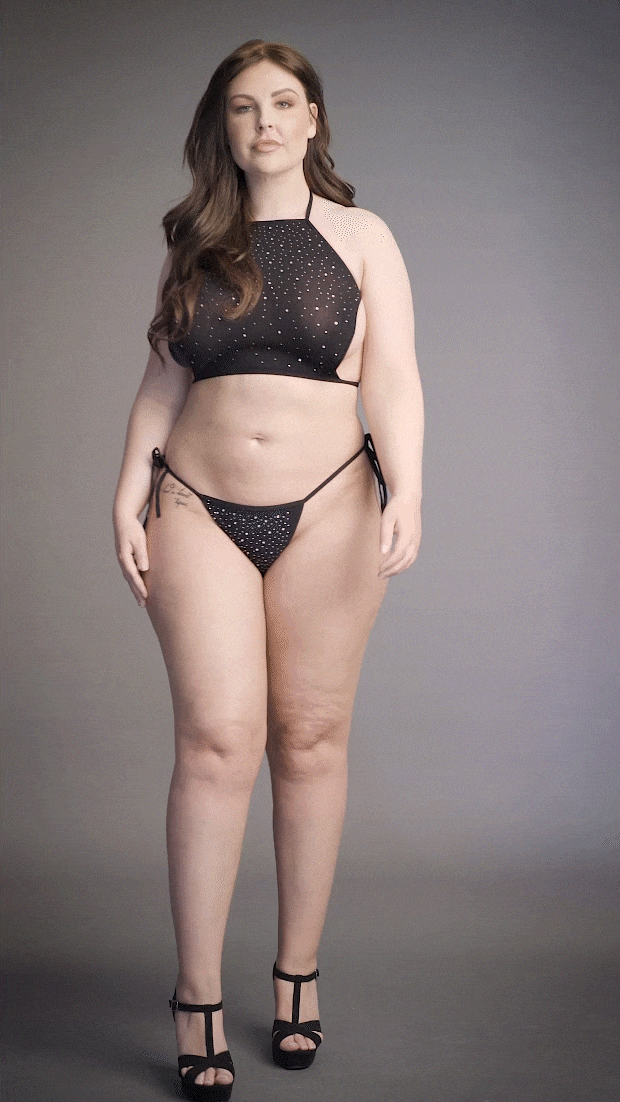 Festive Rhinestone Top and Thong - Plus Size
