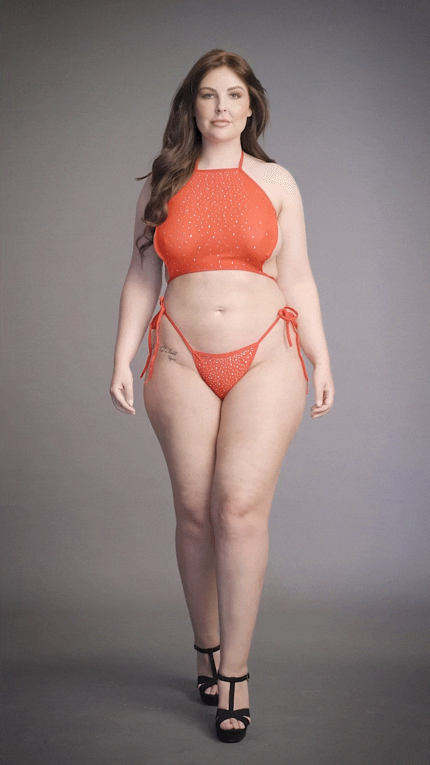 Festive Rhinestone Top and Thong - Plus Size