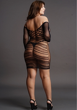 Contrast Net Long Sleeved Mini Dress - Plus Size