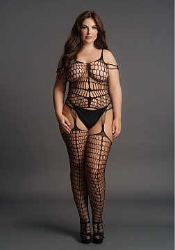 Shredded Suspender Bodystocking - Plus Size