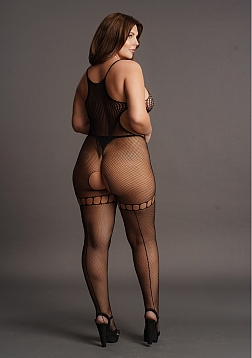 Duo Net High Neck Bodystocking - Plus Size