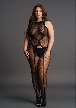 Crotchless Leopard Bodystocking - Plus Size