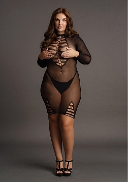 Long Sleeve Fishnet Dress - Plus Size