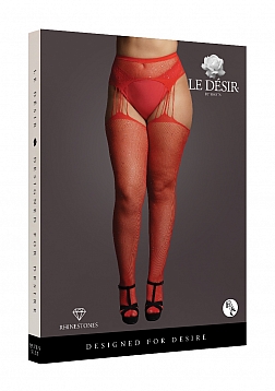 Suspender Rhinestone Pantyhose - Plus Size