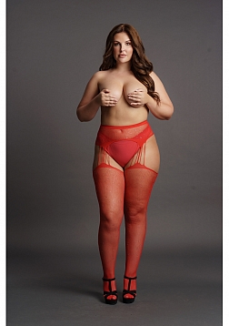 Suspender Rhinestone Pantyhose - Plus Size