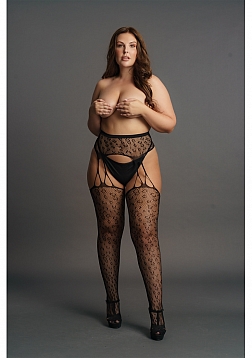 Suspender Leopard Pantyhose - Plus Size