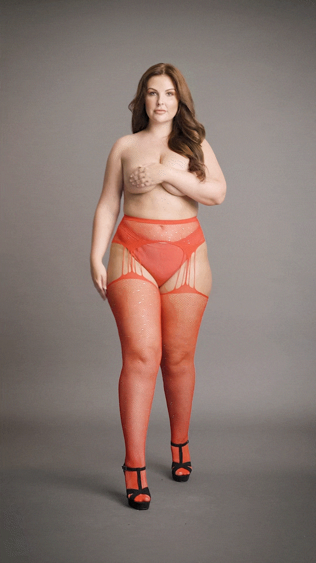 Suspender Rhinestone Pantyhose - Plus Size