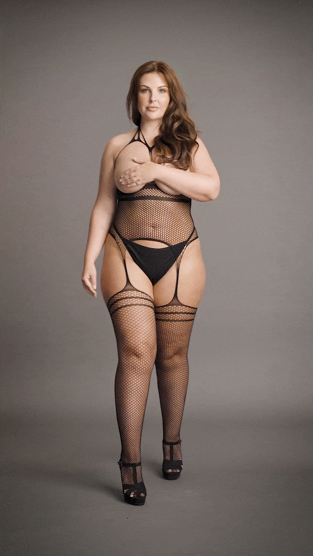 Strappy Suspender Bodystocking - Plus Size
