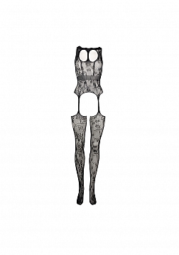 Lace Suspender Bodystocking with Round Neck - One Size