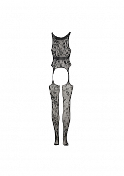 Lace Suspender Bodystocking with Round Neck - One Size