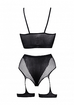 2PC Bra set with garters - Black - O/S