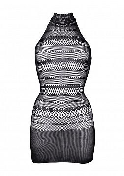 High Lace Neck Net Mini Dress - One Size