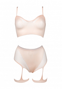 2PC Bra set with garters - Pink - O/S