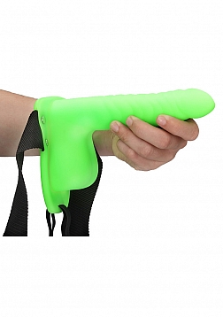 Glow in the Dark Ribbed Hollow Strap-On with Balls - 8\