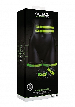 Thigh Cuffs with Belt and Handcuffs - Glow in the Dark - L/XL