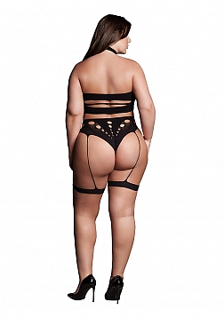 Ananke XII - Three Piece with Choker, Bandeau Top and Pantie with Garters - Plus Size