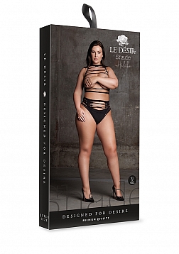 Helike XLV - Two Piece with Open Cups, Crop Top and Pantie - Plus Size