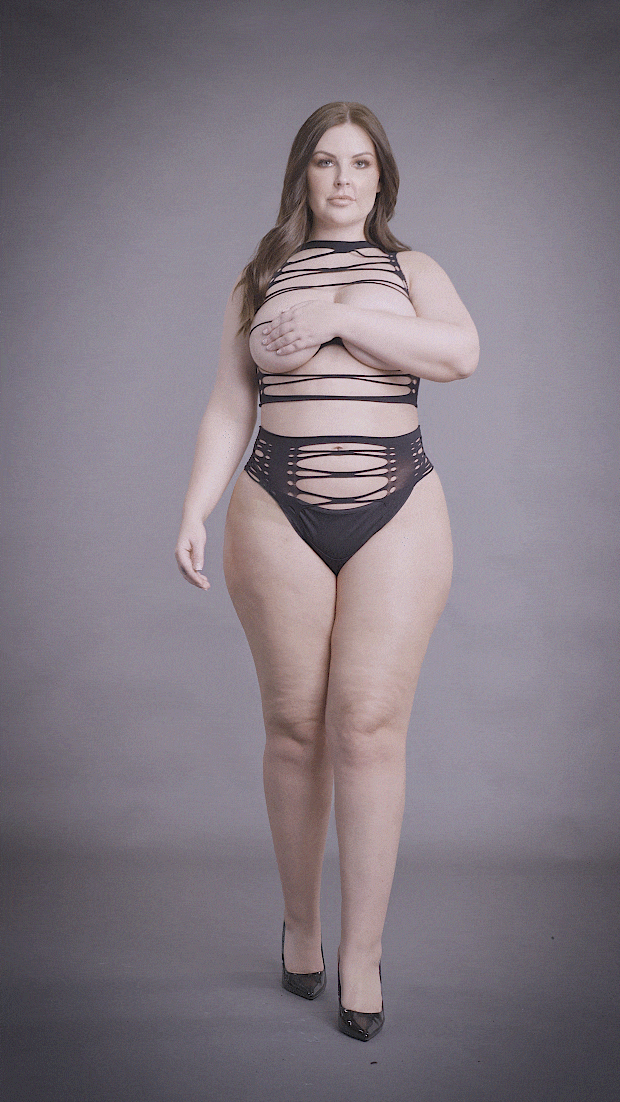 Helike XLV - Two Piece with Open Cups, Crop Top and Pantie - Plus Size