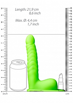 Glow in the Dark Ribbed Hollow Strap-On with Balls - 8\